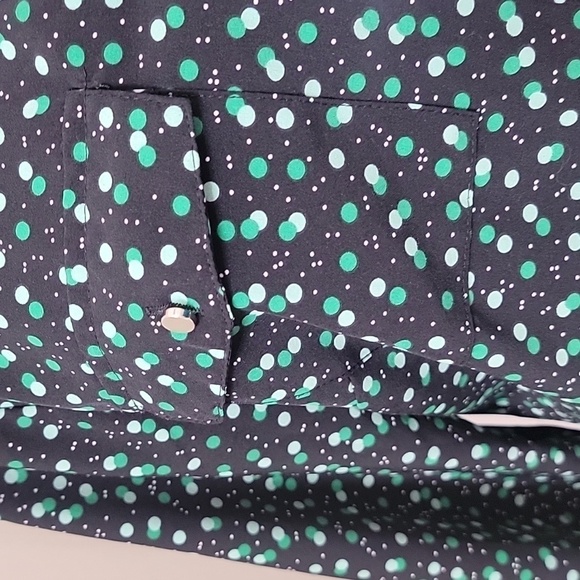 Notations, Size L Black with Green Polka Dot Button Down Roll Tab Sleeve Shirt - Picture 2 of 11